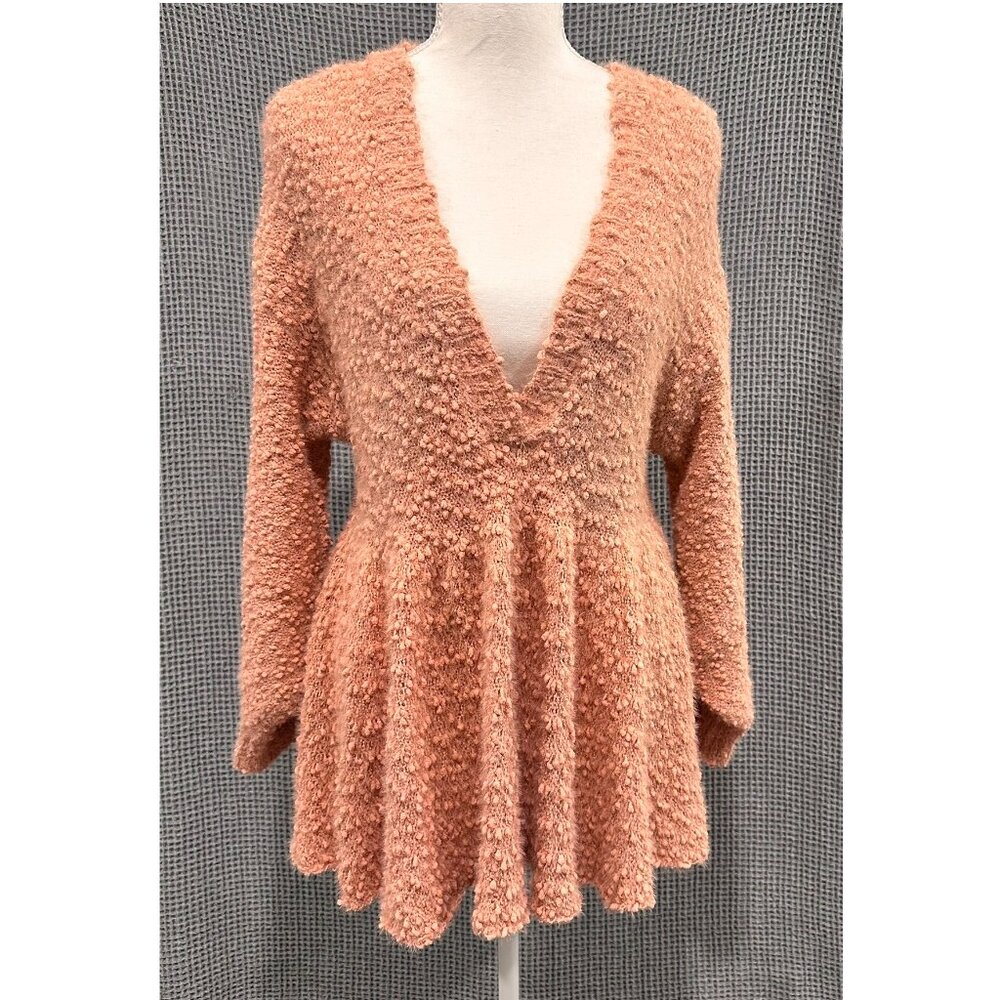 POL Dusty Rose Popcorn Style Knit Peplum Vneck Sweater w/Balloon Sleeves - Small
